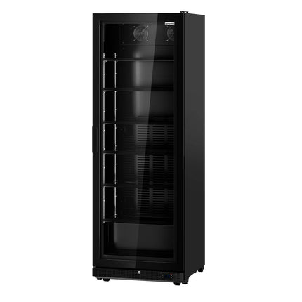 GGM Gastro Commercial Beverage Display Fridge - 750mm - 739 Litres - with 1 hinged glass door - LED lighting - digital controller with temperature display - Black - Temperature range 0 to 7 °C