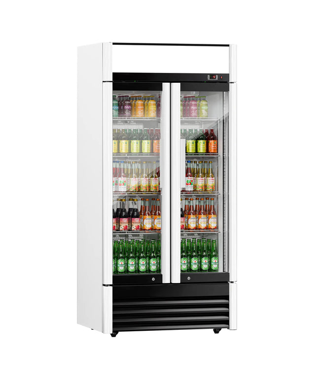 GGM Gastro Commercial Beverage Display Fridge - 925mm - 630 Litres - with 2 hinged glass doors - LED lighting - digital controller with temperature display - Temperature range 2 to 8 °C