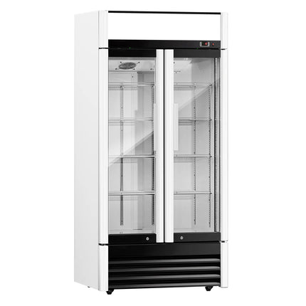 GGM Gastro Commercial Beverage Display Fridge - 925mm - 630 Litres - with 2 hinged glass doors - LED lighting - digital controller with temperature display - Temperature range 2 to 8 °C