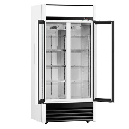 GGM Gastro Commercial Beverage Display Fridge - 925mm - 630 Litres - with 2 hinged glass doors - LED lighting - digital controller with temperature display - Temperature range 2 to 8 °C