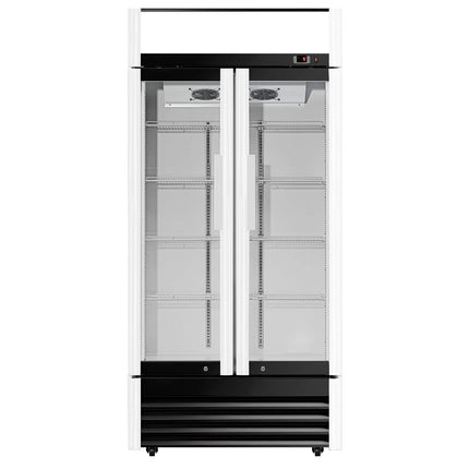 GGM Gastro Commercial Beverage Display Fridge - 925mm - 630 Litres - with 2 hinged glass doors - LED lighting - digital controller with temperature display - Temperature range 2 to 8 °C