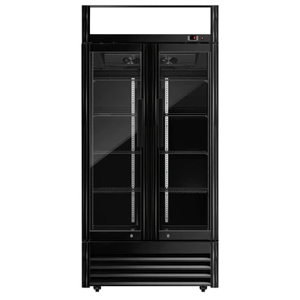 GGM Gastro Commercial Beverage Display Fridge - 925mm - 630 Litres - with 2 hinged glass doors - LED lighting - digital controller with temperature display - Black - Temperature range 2 to 8 °C