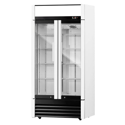 GGM Gastro Commercial Beverage Display Fridge - 925mm - 630 Litres - with 2 hinged glass doors - LED lighting - digital controller with temperature display - Temperature range 2 to 8 °C