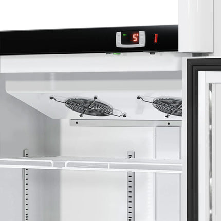 GGM Gastro Commercial Beverage Display Fridge - 925mm - 630 Litres - with 2 hinged glass doors - LED lighting - digital controller with temperature display - Temperature range 2 to 8 °C