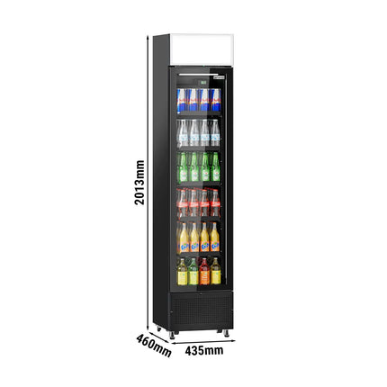 GGM Gastro Commercial Beverage Display Fridge with Illuminated Canopy - 435mm - 145 Litres - with 1 hinged glass door - LED lighting - Black - Temperature range 1 to 10 °C