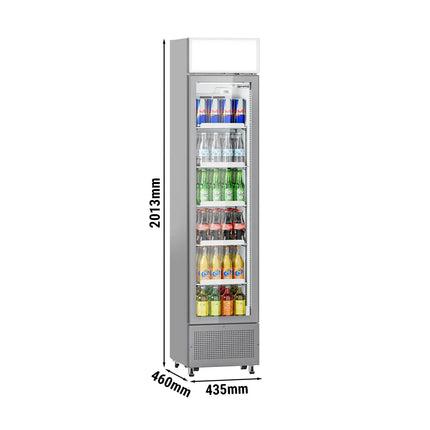 GGM Gastro Commercial Beverage Display Fridge with Illuminated Canopy - 435mm - 145 Litres - with 1 hinged glass door - LED lighting - Grey - Temperature range 1 to 10 °C