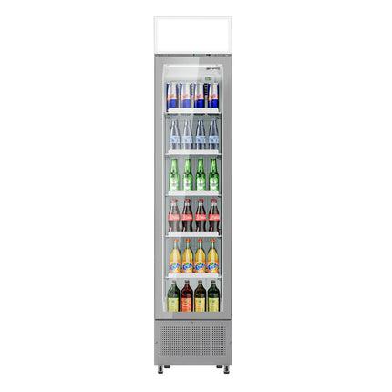 GGM Gastro Commercial Beverage Display Fridge with Illuminated Canopy - 435mm - 145 Litres - with 1 hinged glass door - LED lighting - Grey - Temperature range 1 to 10 °C