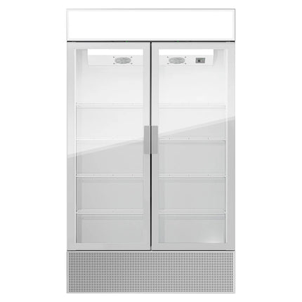 GGM Gastro Commercial Beverage Display Fridge with Illuminated Canopy - 1200mm - 1048 Litres - with 2 hinged glass doors - LED lighting - Temperature range 1 to 10 °C