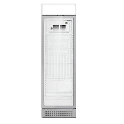 GGM Gastro Commercial Beverage Display Fridge with Illuminated Canopy - 595mm - 358 Litres - 1 hinged glass door - LED lighting - digital controller with temperature display - Grey - Temperature range 1 to 10 °C