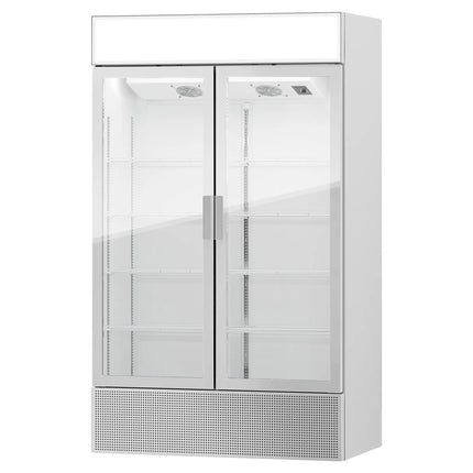 GGM Gastro Commercial Beverage Display Fridge with Illuminated Canopy - 1200mm - 1048 Litres - with 2 hinged glass doors - LED lighting - Temperature range 1 to 10 °C