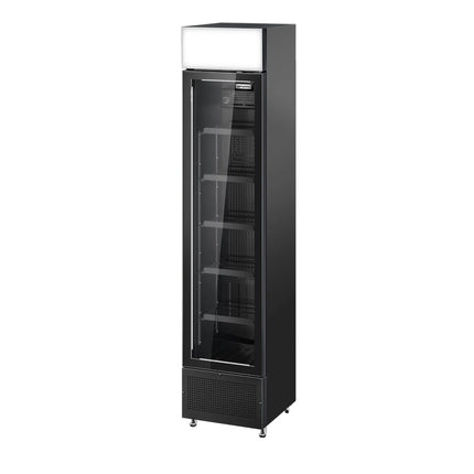 GGM Gastro Commercial Beverage Display Fridge with Illuminated Canopy - 435mm - 145 Litres - with 1 hinged glass door - LED lighting - Black - Temperature range 1 to 10 °C