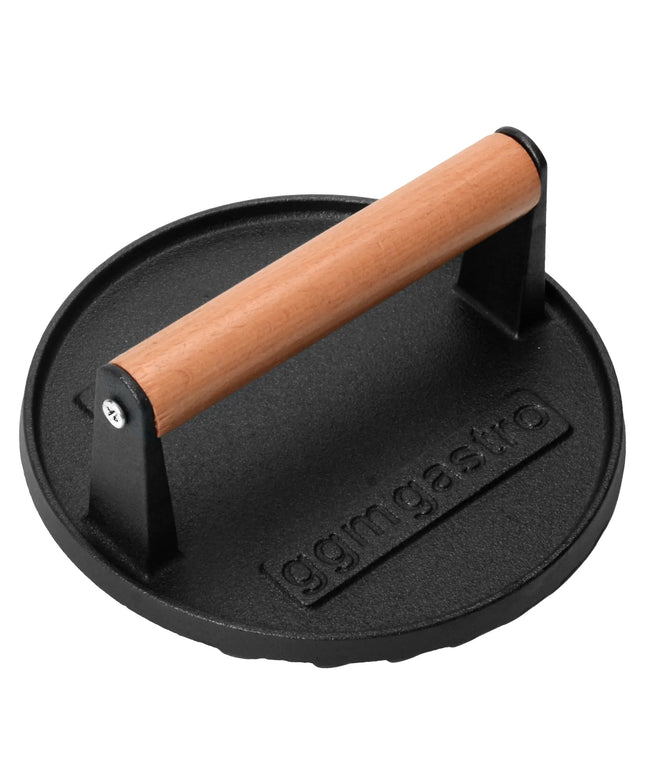 GGM Gastro Commercial Burger Press - Manual - Ribbed - Cast Iron - Ø175mm - WITHOUT Patty mould