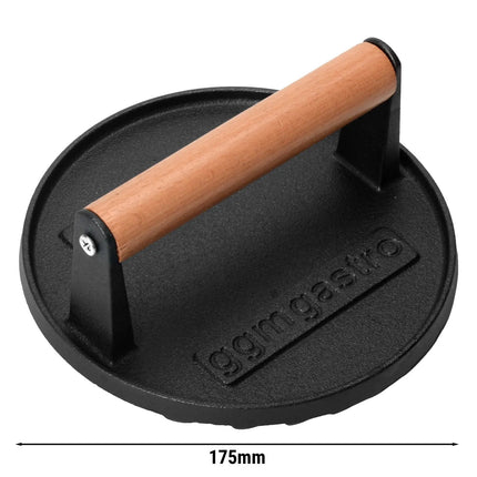 GGM Gastro Commercial Burger Press - Manual - Ribbed - Cast Iron - Ø175mm - WITHOUT Patty mould