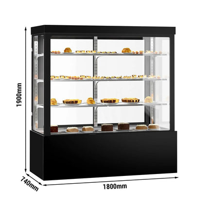GGM Gastro Commercial cake display fridge - 1850L - 1800mm - Double glazing - square - with 3 adjustable shelves - rear sliding doors - for patisserie - Black