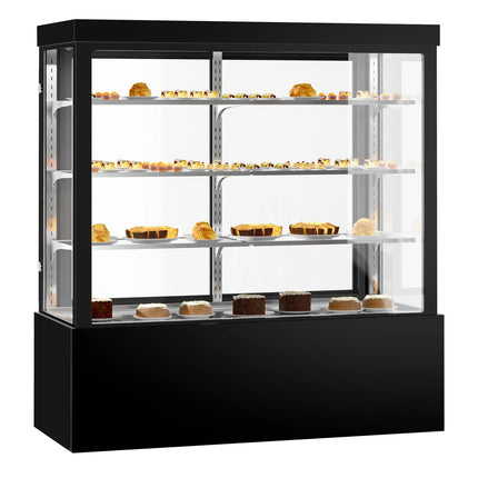 GGM Gastro Commercial cake display fridge - 1850L - 1800mm - Double glazing - square - with 3 adjustable shelves - rear sliding doors - for patisserie - Black