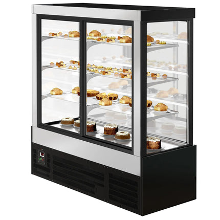 GGM Gastro Commercial cake display fridge - 1850L - 1800mm - Double glazing - square - with 3 adjustable shelves - rear sliding doors - for patisserie - Black