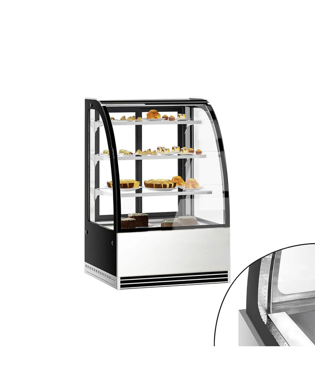 GGM Gastro Commercial cake display fridge - 304L - 900mm - Double glazing - with 3 glass shelves - rear sliding doors, 2 glass doors - for patisserie