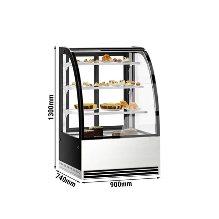 GGM Gastro Commercial cake display fridge - 304L - 900mm - Double glazing - with 3 glass shelves - rear sliding doors, 2 glass doors - for patisserie