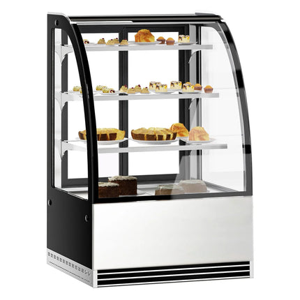 GGM Gastro Commercial cake display fridge - 304L - 900mm - Double glazing - with 3 glass shelves - rear sliding doors, 2 glass doors - for patisserie