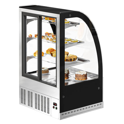 GGM Gastro Commercial cake display fridge - 304L - 900mm - Double glazing - with 3 glass shelves - rear sliding doors, 2 glass doors - for patisserie
