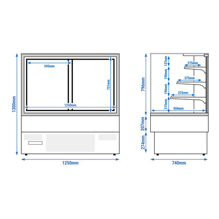 GGM Gastro Commercial cake display fridge - 365L - 1250mm - Double glazing - with 3 adjustable shelves - rear sliding doors