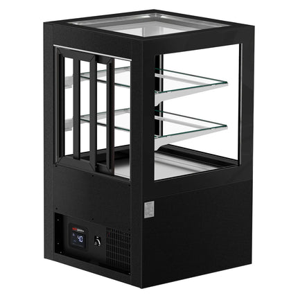 GGM Gastro Commercial cake display fridge - 370L - 810mm - Double glazing - square - rear sliding door - Black