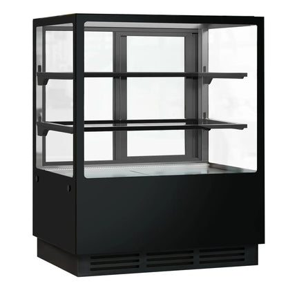 GGM Gastro Commercial cake display fridge - 378L - 1000mm - Double glazing - square - mirrored front - with 2 glass shelves - rear sliding doors - for patisserie - Black