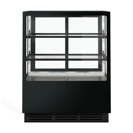 GGM Gastro Commercial cake display fridge - 378L - 1000mm - Double glazing - square - mirrored front - with 2 glass shelves - rear sliding doors - for patisserie - Black
