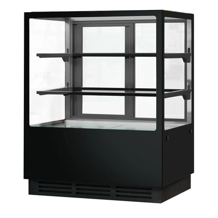 GGM Gastro Commercial cake display fridge - 378L - 1000mm - Double glazing - square - mirrored front - with 2 glass shelves - rear sliding doors - for patisserie - Black