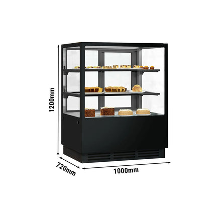 GGM Gastro Commercial cake display fridge - 378L - 1000mm - Double glazing - with 2 glass shelves - rear sliding doors - for patisserie - For UK - Black