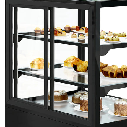 GGM Gastro Commercial cake display fridge - 378L - 1000mm - Double glazing - with 2 glass shelves - rear sliding doors - for patisserie - For UK - Black