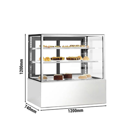 GGM Gastro Commercial cake display fridge - 470L - 1200mm - Double glazing - square - with 2 glass shelves - rear sliding doors