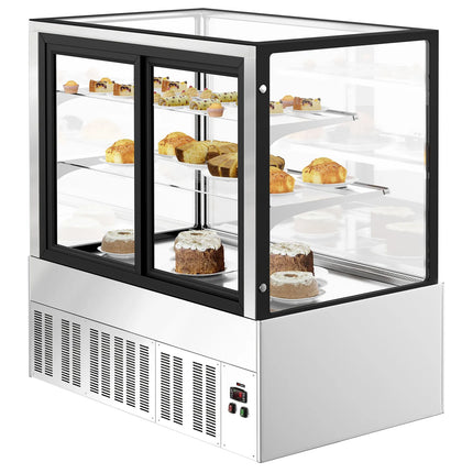 GGM Gastro Commercial cake display fridge - 470L - 1200mm - Double glazing - square - with 2 glass shelves - rear sliding doors