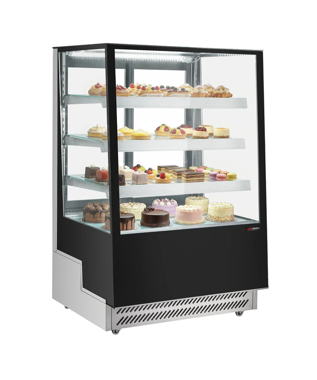 GGM Gastro Commercial cake display fridge - 508L - 900mm - Double glazing - square - with 4 shelves - rear sliding doors - Black