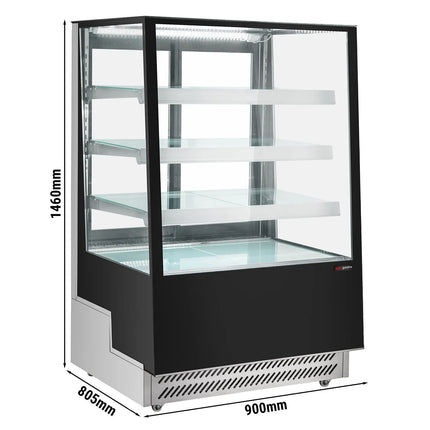 GGM Gastro Commercial cake display fridge - 508L - 900mm - Double glazing - square - with 4 shelves - rear sliding doors - Black