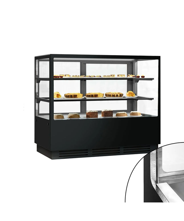 GGM Gastro Commercial cake display fridge - 580L - 1500mm - Double glazing - square - with 2 glass shelves - rear sliding doors - for patisserie - Black