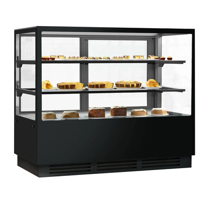 GGM Gastro Commercial cake display fridge - 580L - 1500mm - Double glazing - square - with 2 glass shelves - rear sliding doors - for patisserie - Black