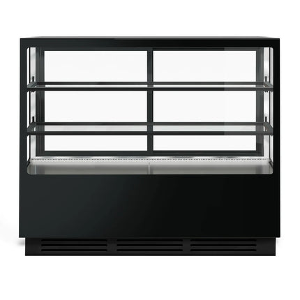GGM Gastro Commercial cake display fridge - 580L - 1500mm - Double glazing - square - with 2 glass shelves - rear sliding doors - for patisserie - Black