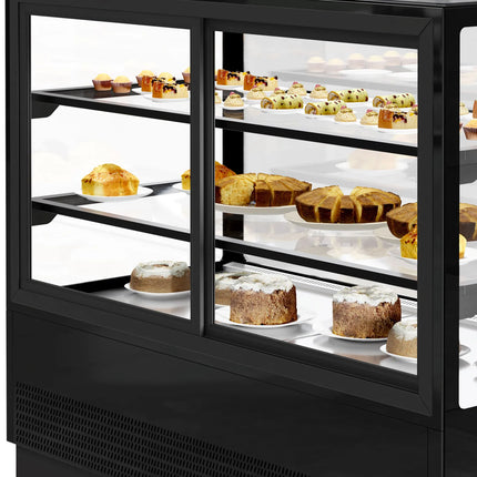 GGM Gastro Commercial cake display fridge - 580L - 1500mm - Double glazing - square - with 2 glass shelves - rear sliding doors - for patisserie - Black
