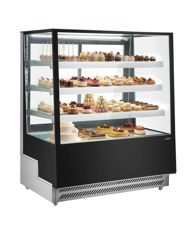 GGM Gastro Commercial cake display fridge - 686L - 1200mm - Double glazing - square - with 3 adjustable shelves - Black