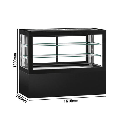 GGM Gastro Commercial cake display fridge - 780L - 1610mm - Double glazing - square - black front - with 2 shelves - rear sliding doors - for patisserie - Black