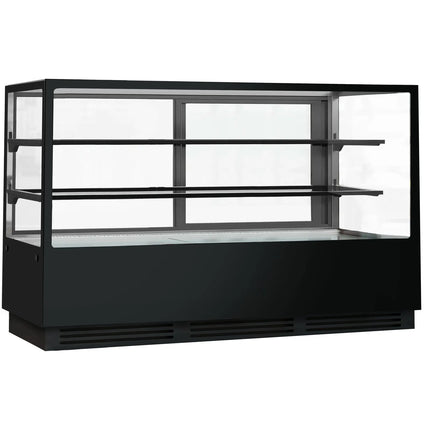 GGM Gastro Commercial cake display fridge - 782L - 2000mm - Double glazing - mirrored front - with 2 glass shelves - rear sliding doors - For UK - Black