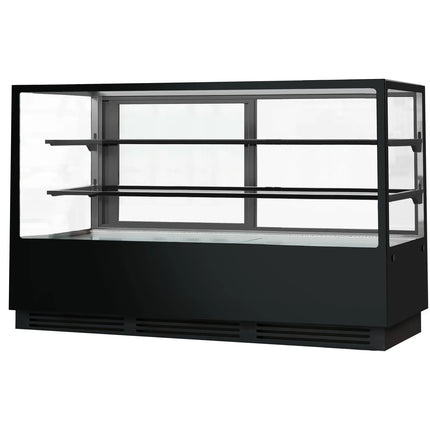 GGM Gastro Commercial cake display fridge - 782L - 2000mm - Double glazing - mirrored front - with 2 glass shelves - rear sliding doors - For UK - Black