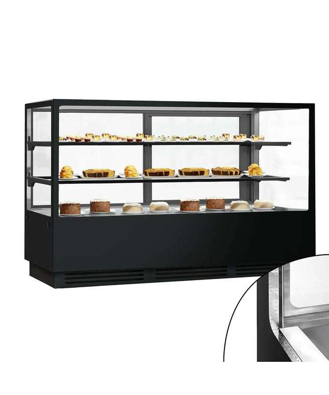 GGM Gastro Commercial cake display fridge - 782L - 2000mm - Double glazing - square - with 2 glass shelves - rear sliding doors - for patisserie - Black
