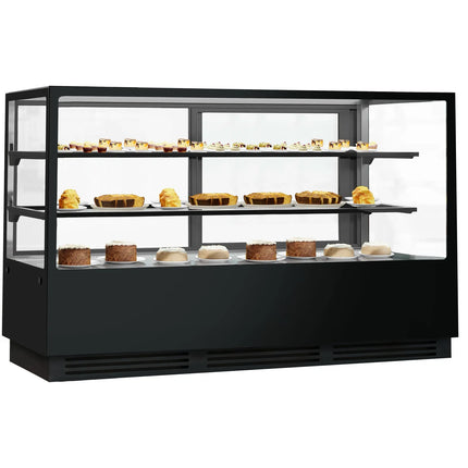 GGM Gastro Commercial cake display fridge - 782L - 2000mm - Double glazing - square - with 2 glass shelves - rear sliding doors - for patisserie - Black