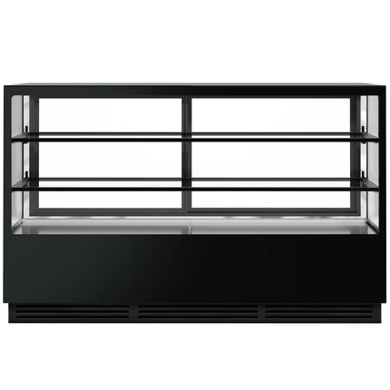 GGM Gastro Commercial cake display fridge - 782L - 2000mm - Double glazing - square - with 2 glass shelves - rear sliding doors - for patisserie - Black