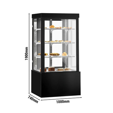 GGM Gastro Commercial cake display fridge - 850L - 1000mm - Double glazing - square - with 3 adjustable shelves - rear sliding doors - for patisserie - Black