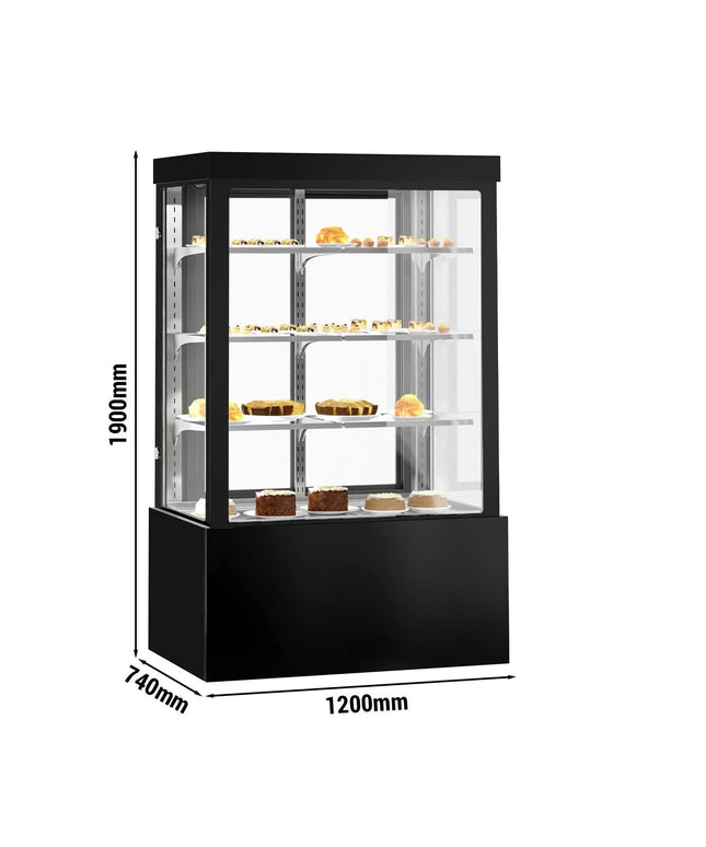 GGM Gastro Commercial cake display fridge - 950L - 1200mm - Double glazing - square - with 3 adjustable shelves - rear sliding doors - for patisserie - Black