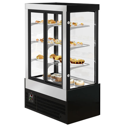 GGM Gastro Commercial cake display fridge - 950L - 1200mm - Double glazing - square - with 3 adjustable shelves - rear sliding doors - for patisserie - Black