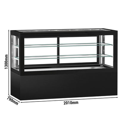 GGM Gastro Commercial cake display fridge - 990L - 2010mm - Double glazing - square - with 2 shelves - rear sliding door - for patisserie - Black
